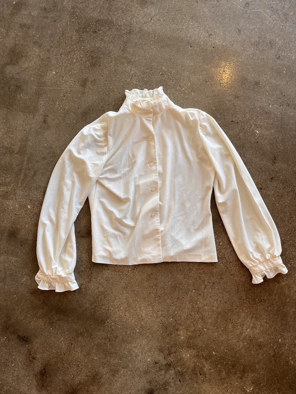 D Lang Womans' White Ruffle Mock-Neck Button Front Top